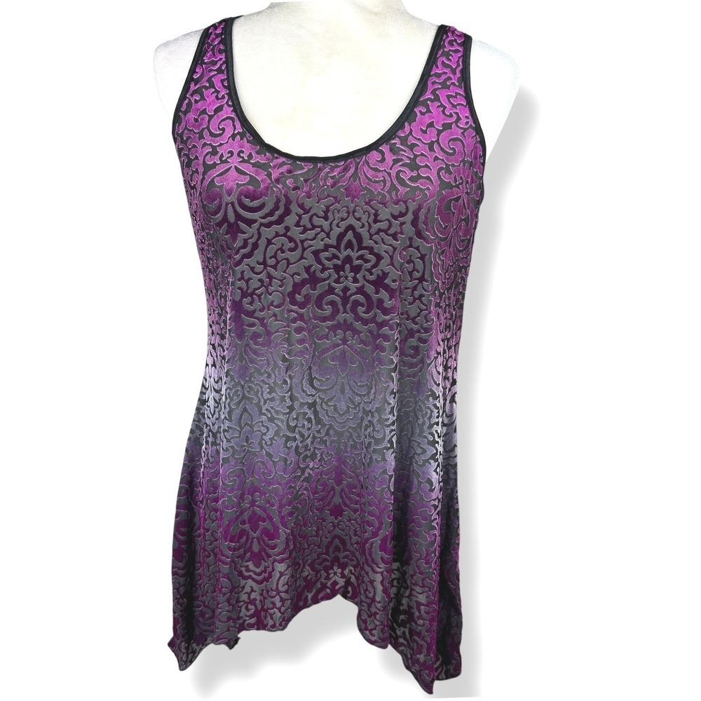 Womens Tunic Tank Top Size P Medium Whimsigoth Flowy Velvet Burnout Gothic Party